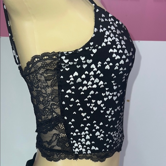 Victoria secret Black and White Heart Pattern Crop Top zs XS - Picture 7 of 10